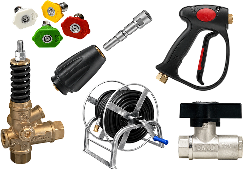 Commercial hot water pressure washer with stainless steel housing.